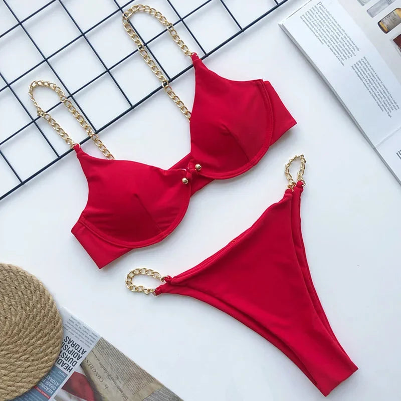 Frauen Bademode High Cut Bikini Set Sexy Push Up Badeanzug Damen Tanga Swimwear