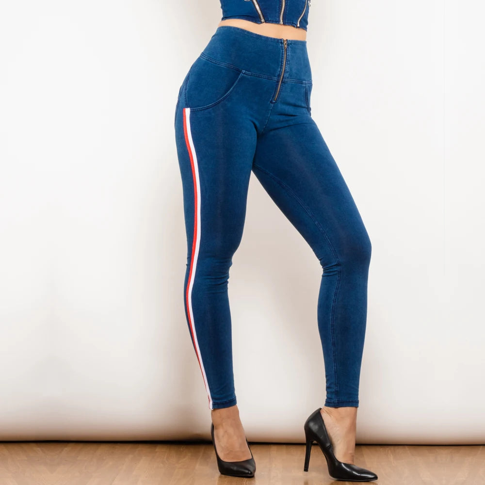 Leggins Donna Vita Alta Pantaloni Jeans Sportivi Fitness Palestra Effetto Denim