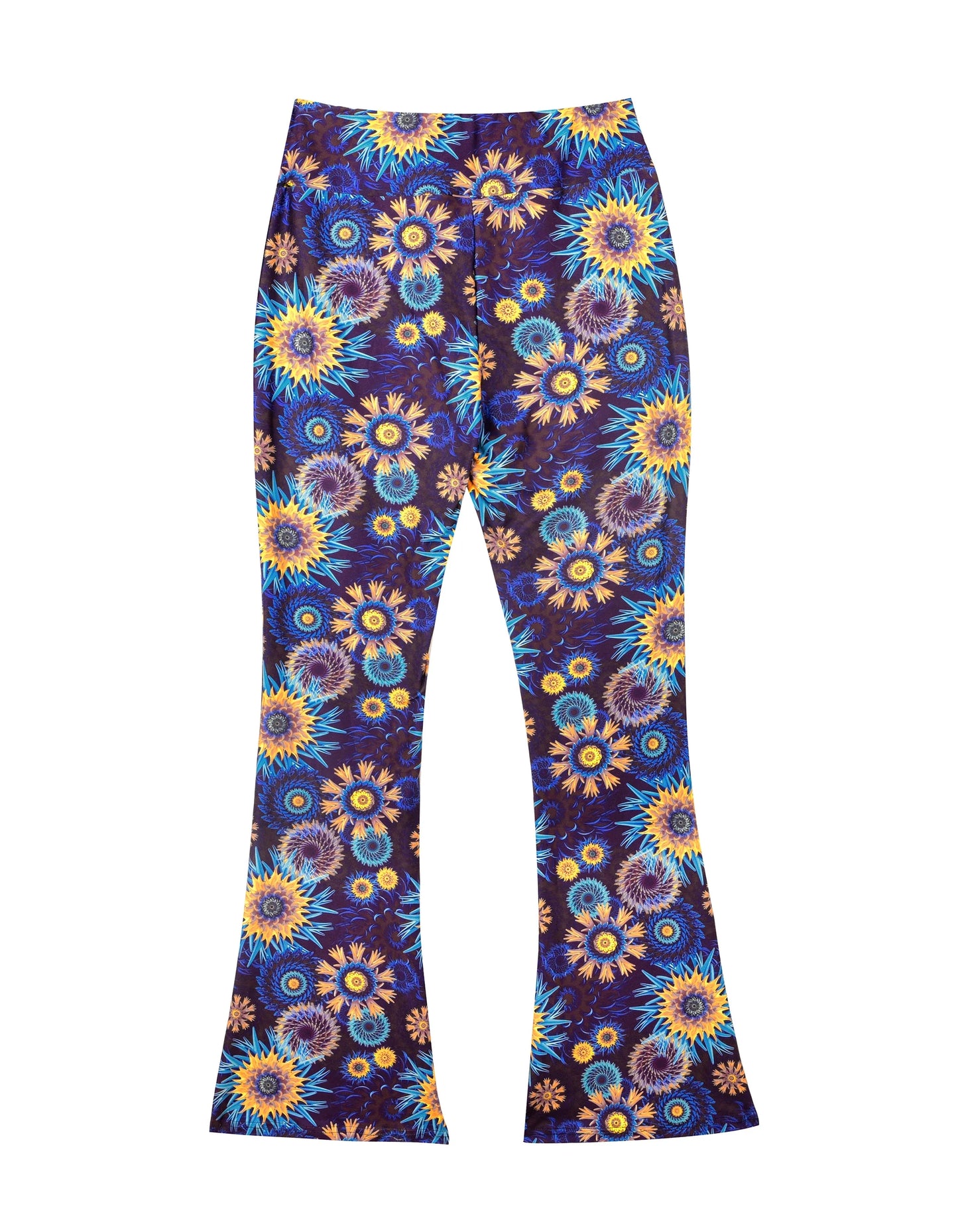 Damen Yoga Hose Bootcut Hüftjeans Schlaghose Flared Leggins Flower Power Retro