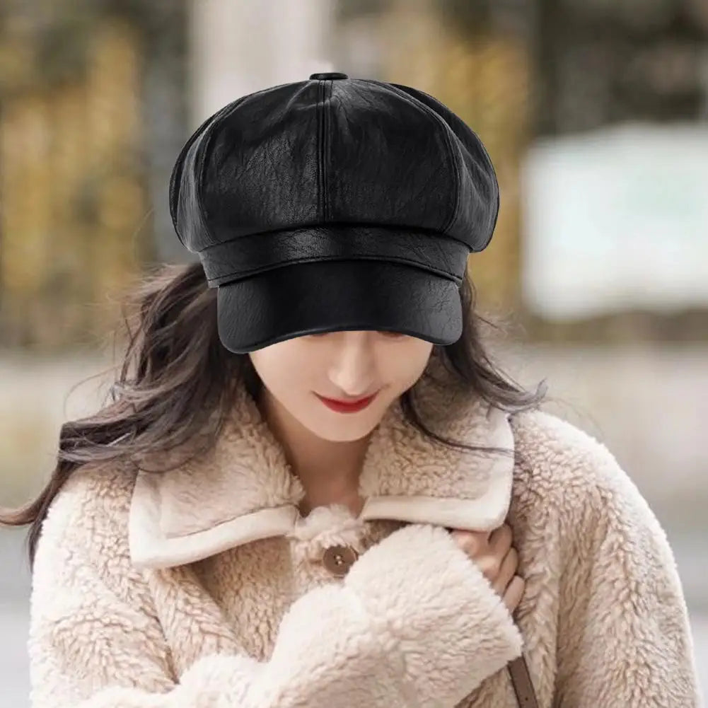 Damen Mütze Pu Kunstleder Leder Hut Schirmmützen Baskenmütze Flatcap Ballonmütze
