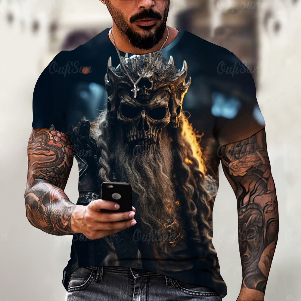 Herren Horror Skulls 3D T-Shirt Rundhals Unisex Sommer Streetwear