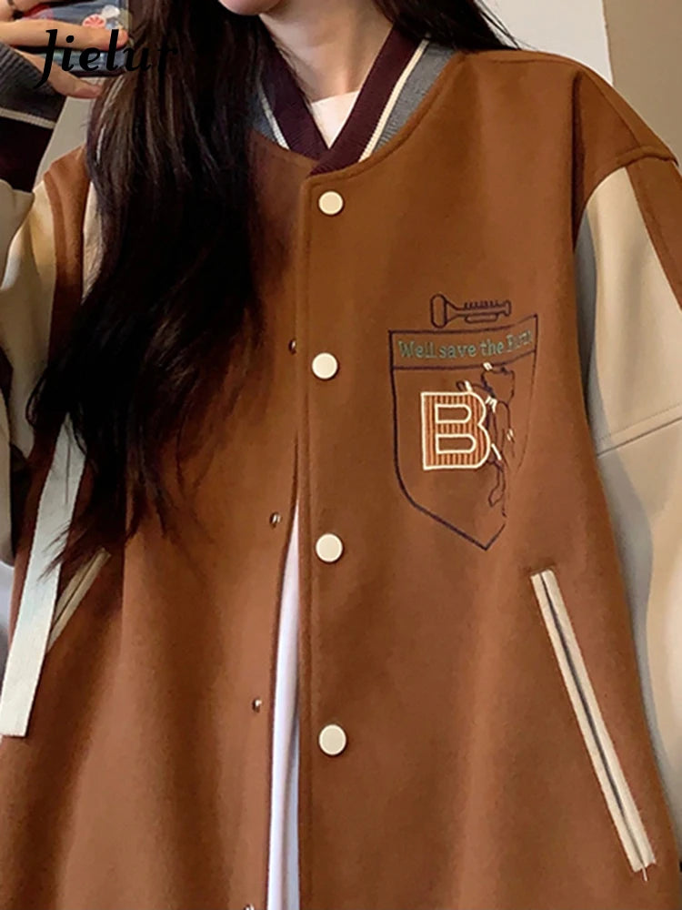 Damen College Baseball Retro Bomber Jacke Unisex Sweatjacke Collegejacke