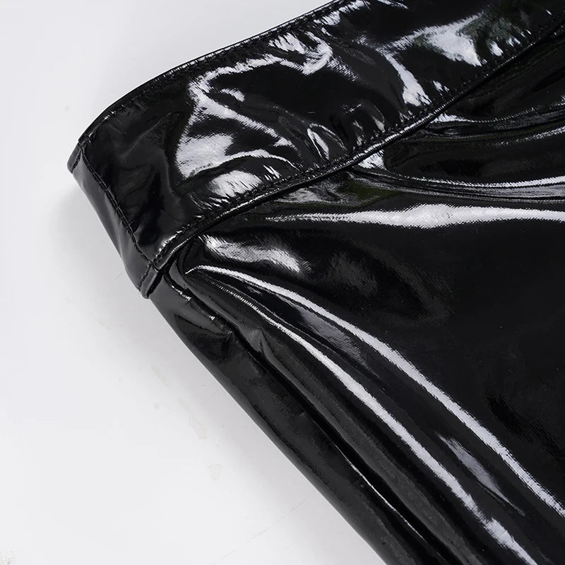 Sexy Damen Fashion Hose Gothic Punk glänzende PU Lederhose Schlaghose Latex