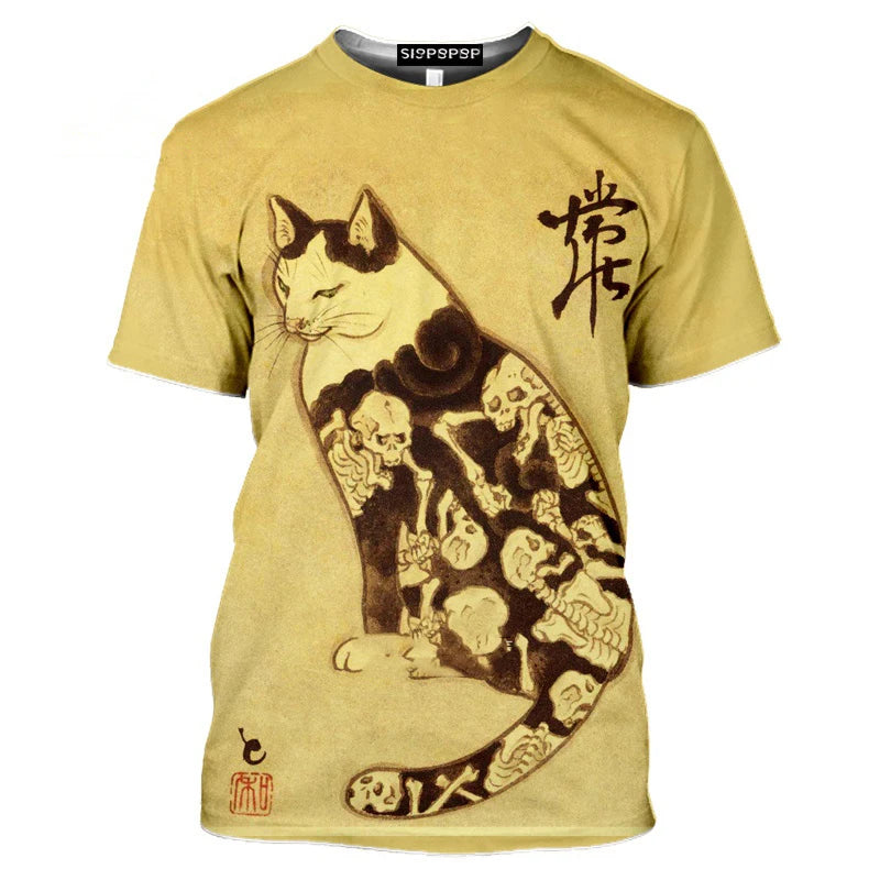 Fashion Herren Samurai Cat Vintage T-Shirt Unisex Sommer Streetwear Tank Top