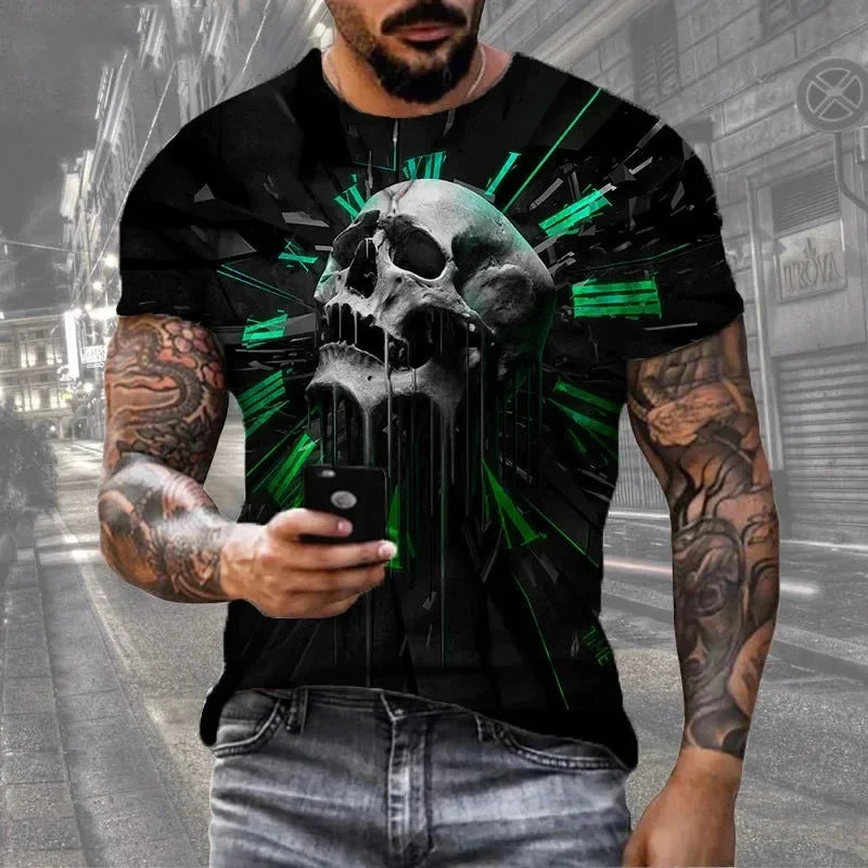 T-Shirt Uomo Manica Corta Horror Heavy Metal Maglietta Camicia Maglia Teschio