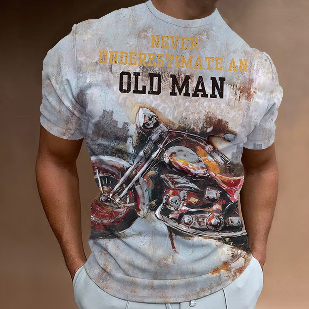 Herren Fashion Vintage Biker 3D T-Shirt Rundhals Unisex Sommer Streetwear