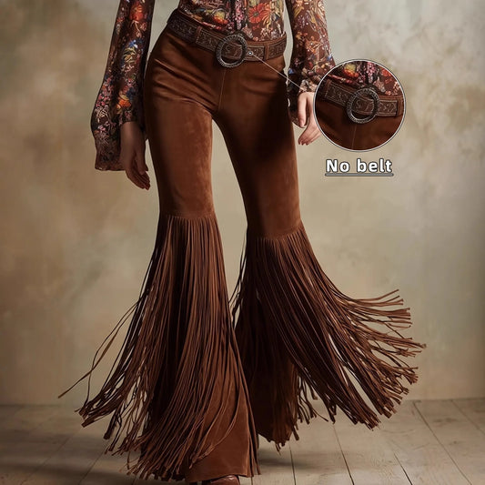 Sexy Damen Fashion Hose Kunst Lederhose Schlaghose Retro Western Flare Wildleder