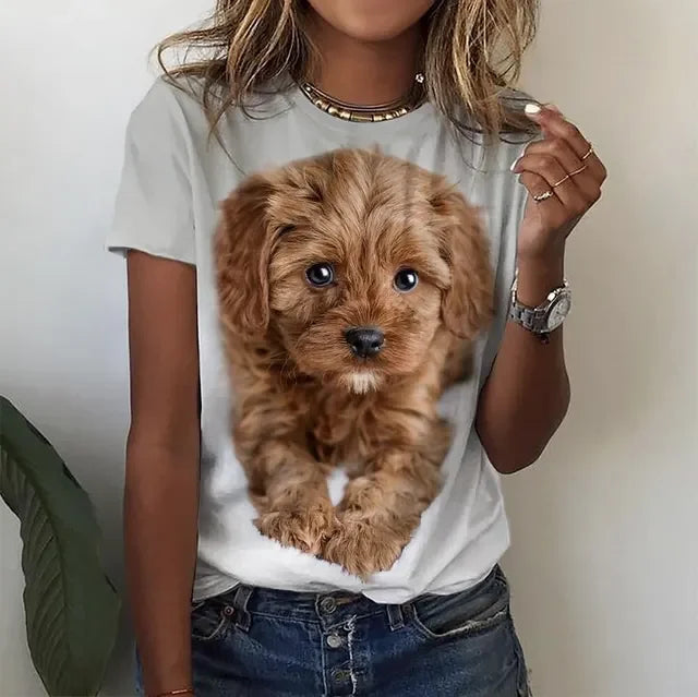 Damen Sommer Top 3D Katzen T-Shirt Rundhals Streetwear lockeres Damentop