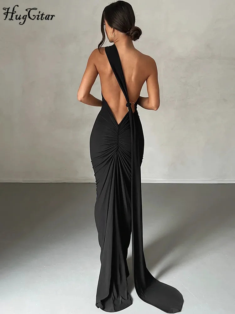 Frauen Kleid rückenfreies Partykleid Langeskleid Maxikleid Träger Abendkleid