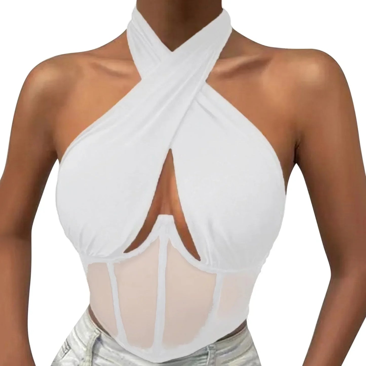 Damen Top Crossover Neckholder-Top Tank Top Shirt Trägertop Oberteil Blusen