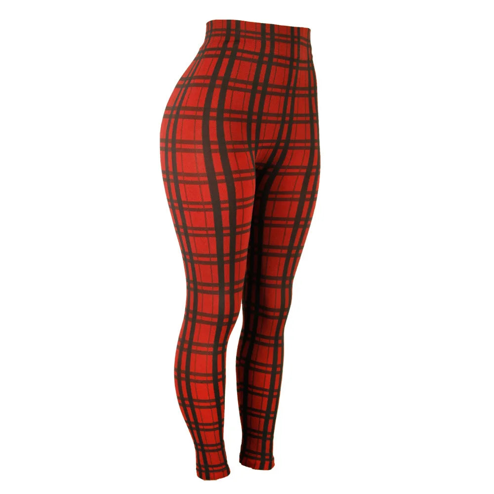 Leggings Damen Kariert Tartan Karo Muster Fitness Leggins Sexy Hohe Elastizität