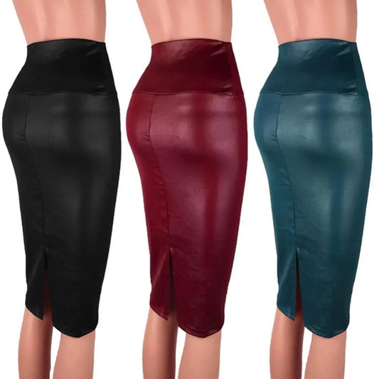 Damen Lederrock Minirock PU Mini Rock Bodycon Partyrock Clubwear langer Rock