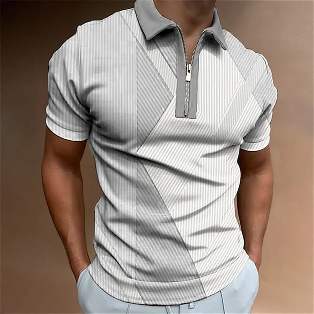Herren Poloshirt POLO Shirt Zip Kontrast Kragen Kurzarm Slim Fit Hemd Polohemd