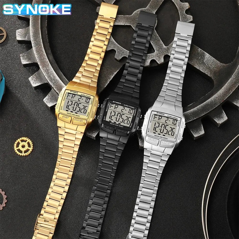 Herren Armbanduhr Digital Uhr Silber Edelstahl Quarzuhr Luxus Chronograph