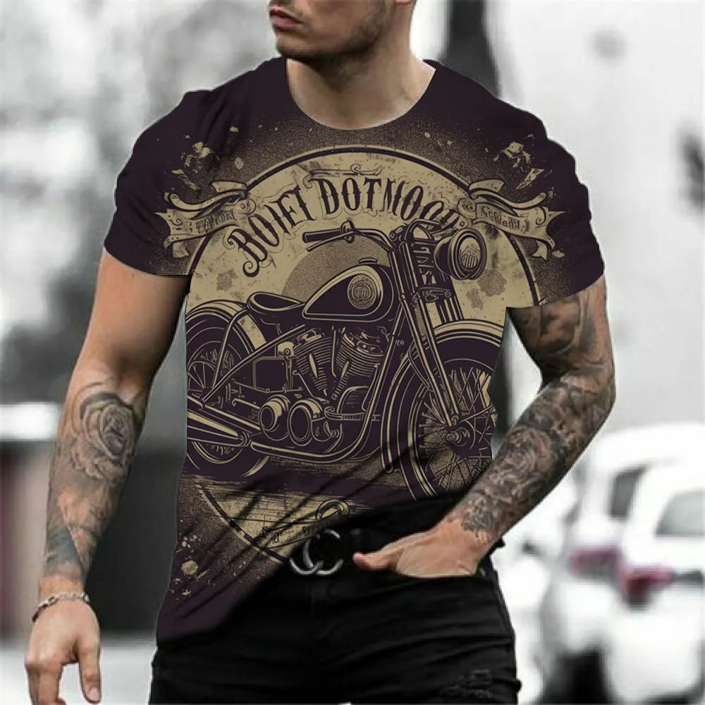 Herren Fashion Vintage 3D T-Shirt Rundhals Unisex Sommer Streetwear Motorsport