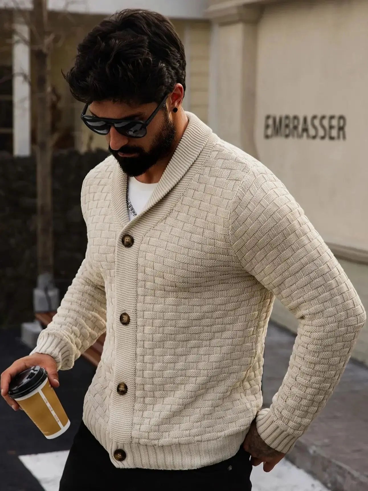 Herren Herbst Jacke Übergangsjacke Sweatjacke Sweater Strickjacke mit Zopfmuster