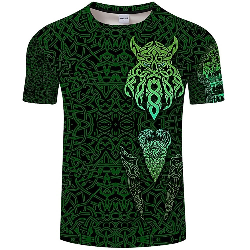 Herren Fashion Vintage 3D T-Shirt Rundhals Unisex Sommer Vikings Streetwear
