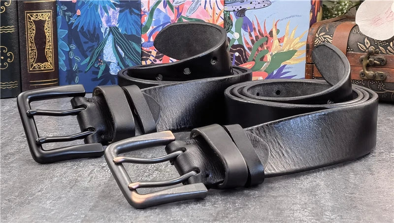 Jeans-Gürtel Herren Eckig Schnalle Echt Leder Gürtel Braun Breite Schnalle