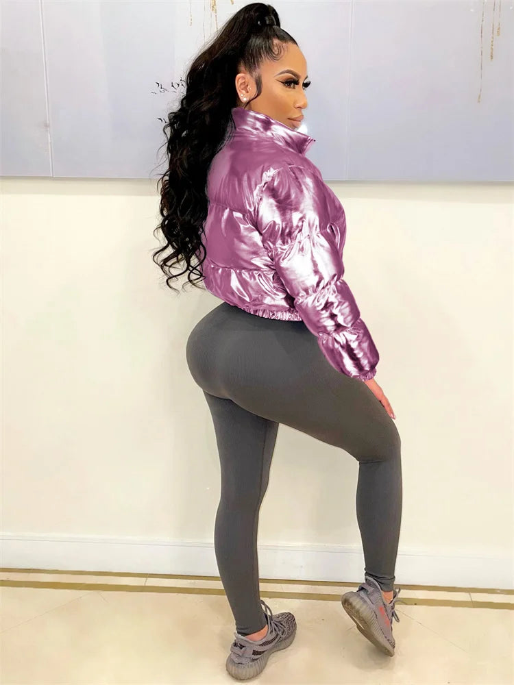 Damen Glänzende Daunenjacke Mit Kapuze Gold Steppjacke Streetwear Stepp Jacke