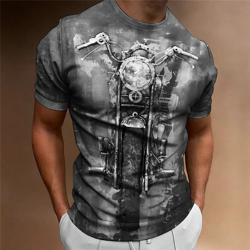 Herren Fashion Vintage Biker 3D T-Shirt Rundhals Unisex Sommer Streetwear