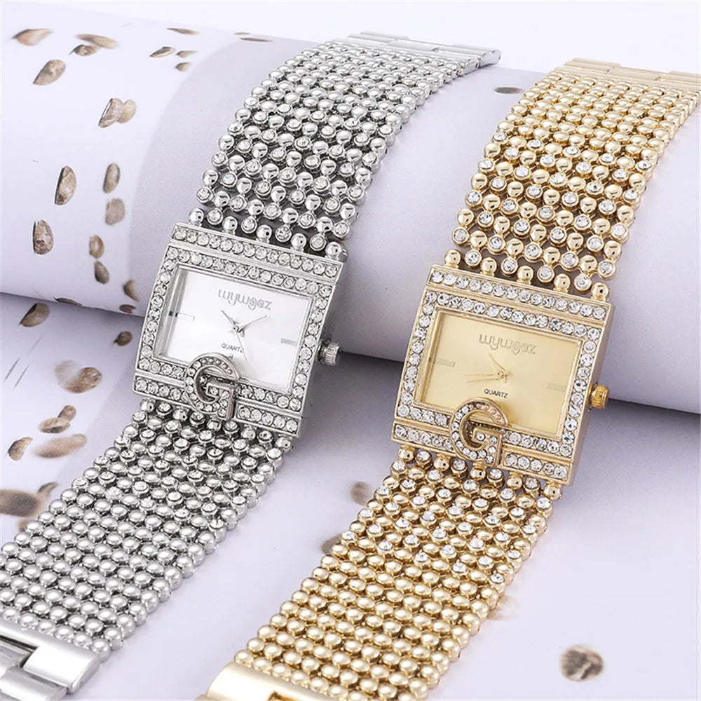 Damen Armbanduhr Armband Uhren Strass Luxus Quarz Silber Gold Business Quarzuhr