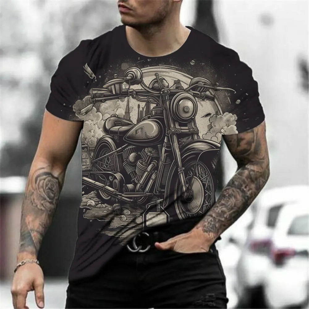 Herren Fashion Vintage 3D T-Shirt Rundhals Unisex Sommer Streetwear Motorsport