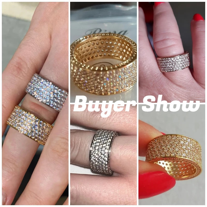 Fashion Edelstahl Damen Ring Gold Zirkonia funkelnden Steinen Biker Spinning
