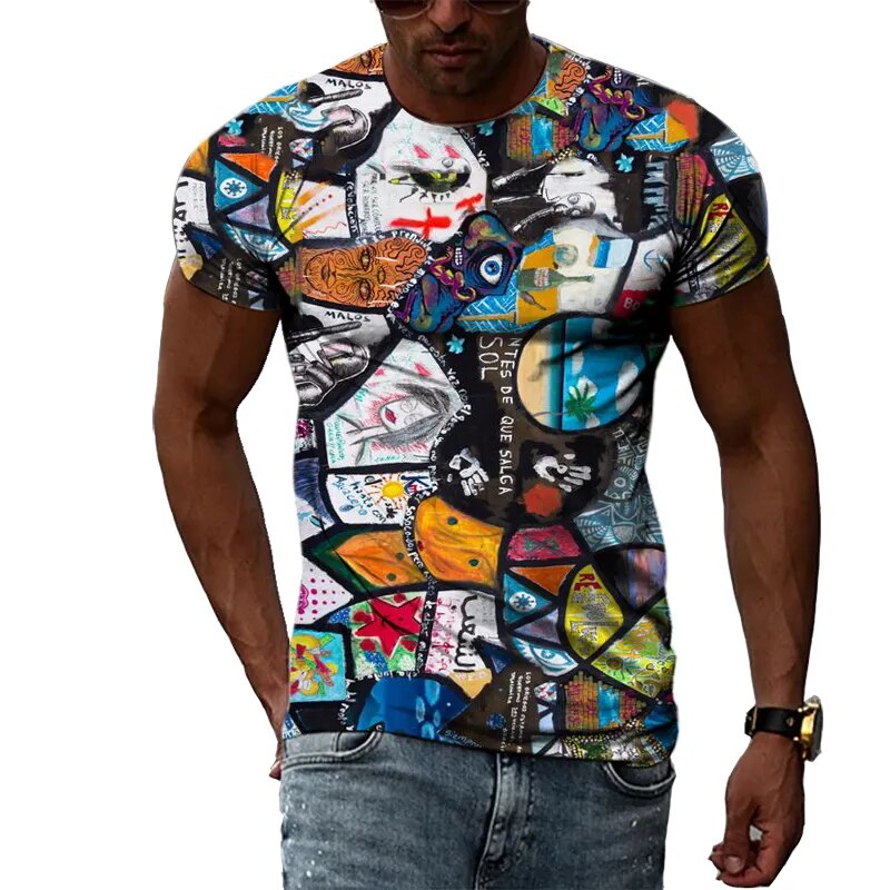 Herren Fashion Vintage 3D T-Shirt Rundhals Unisex Sommer Streetwear