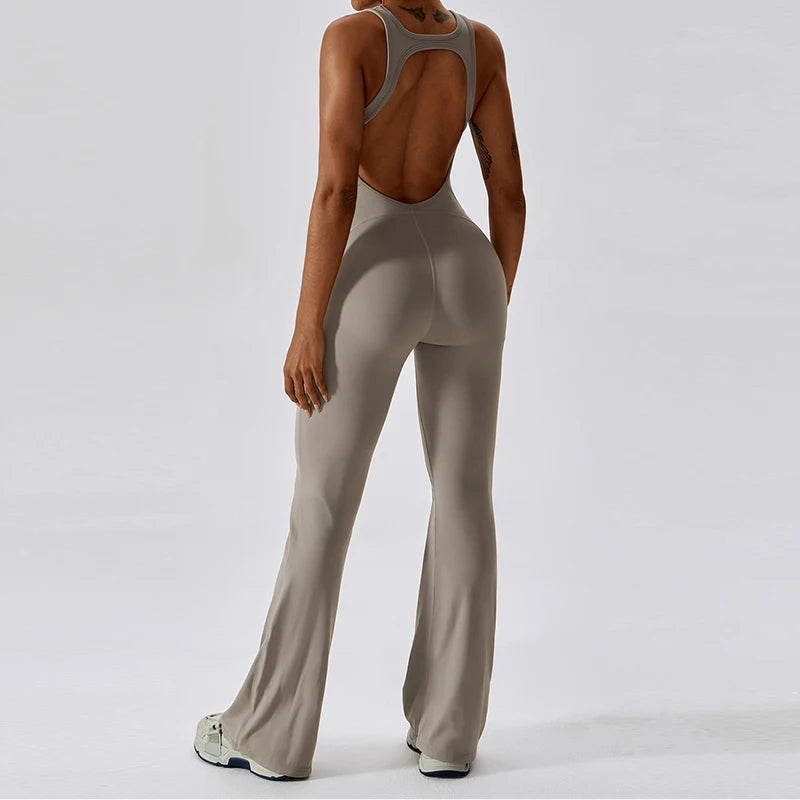 Damen Overall Sport Yoga Hose Sexy Rückenfrei Fitness Anzug Einteiler Sportswear