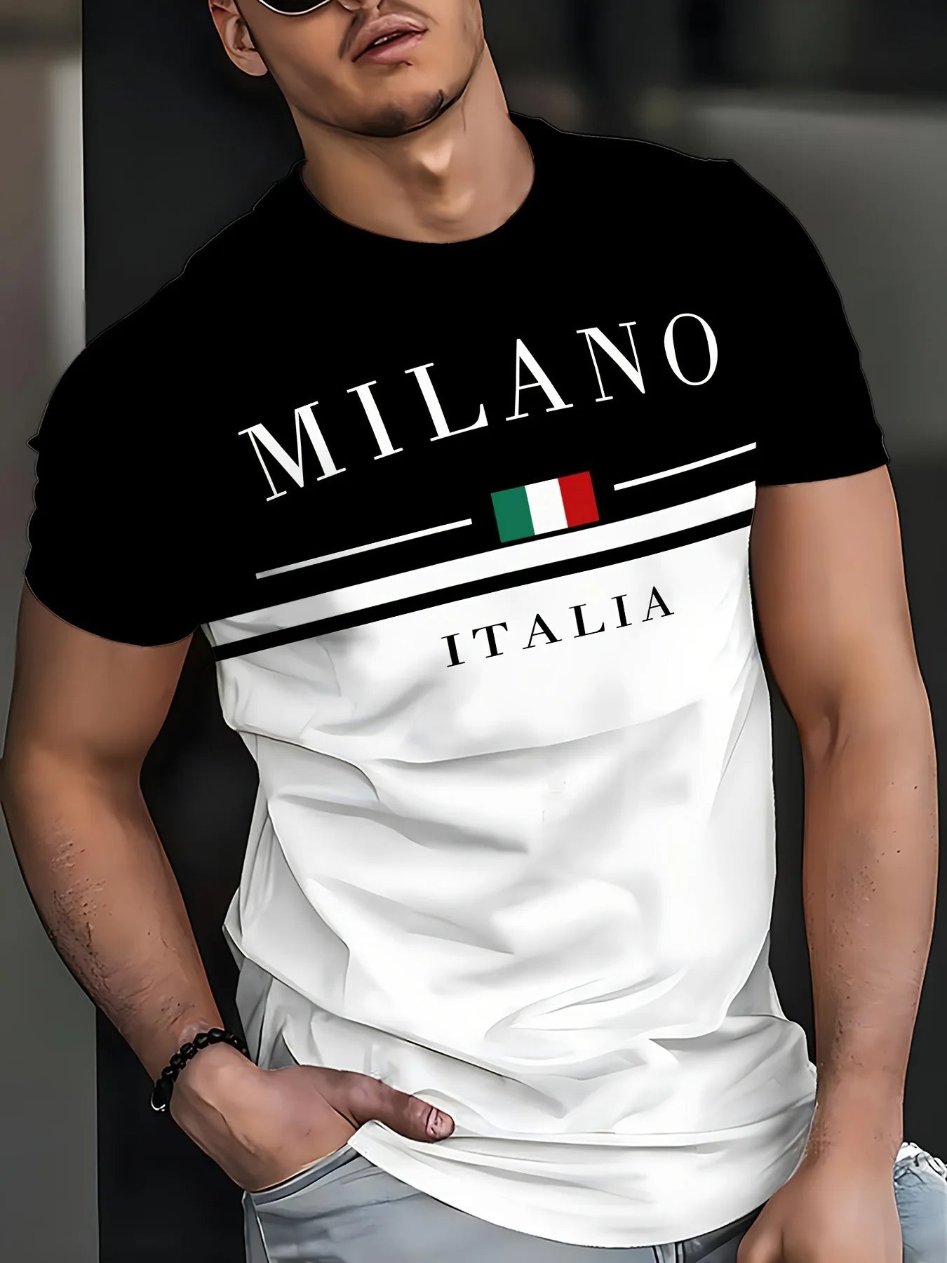 T-Shirt Uomo Manica Corta Italia Milano Maglietta Camicia Maglia Italy