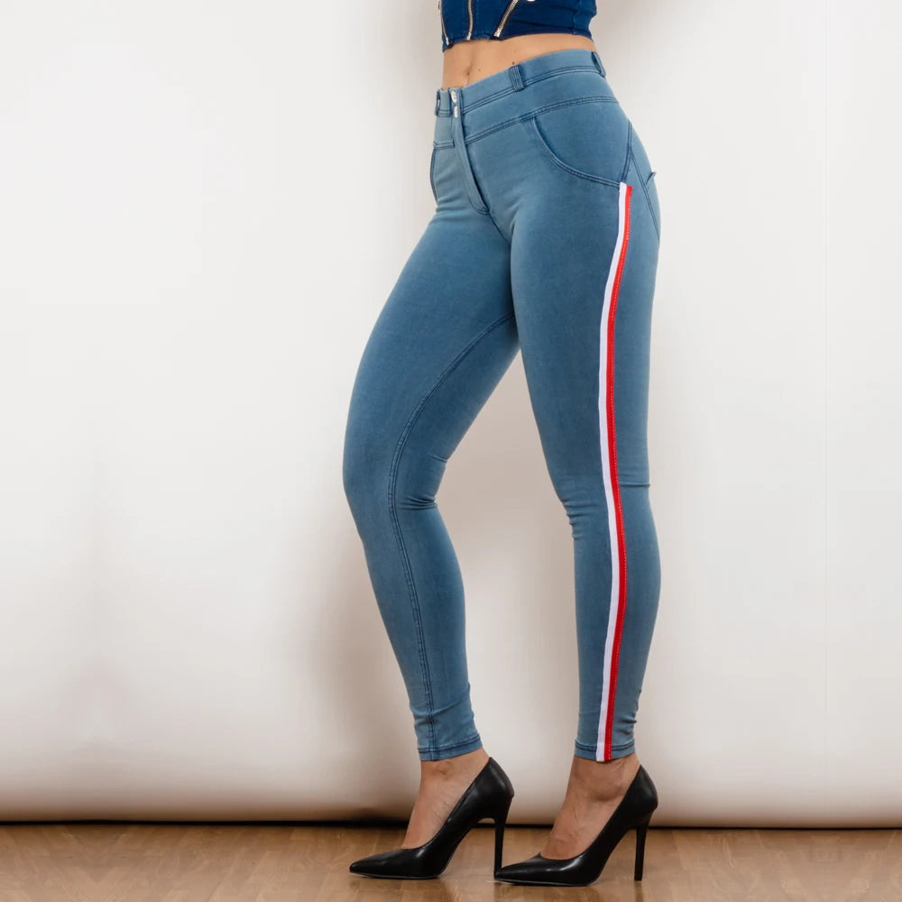 Damen Leggins Denim Look Leggings Sexy Push Up Jeans Hose Jeanshose Stretchhose