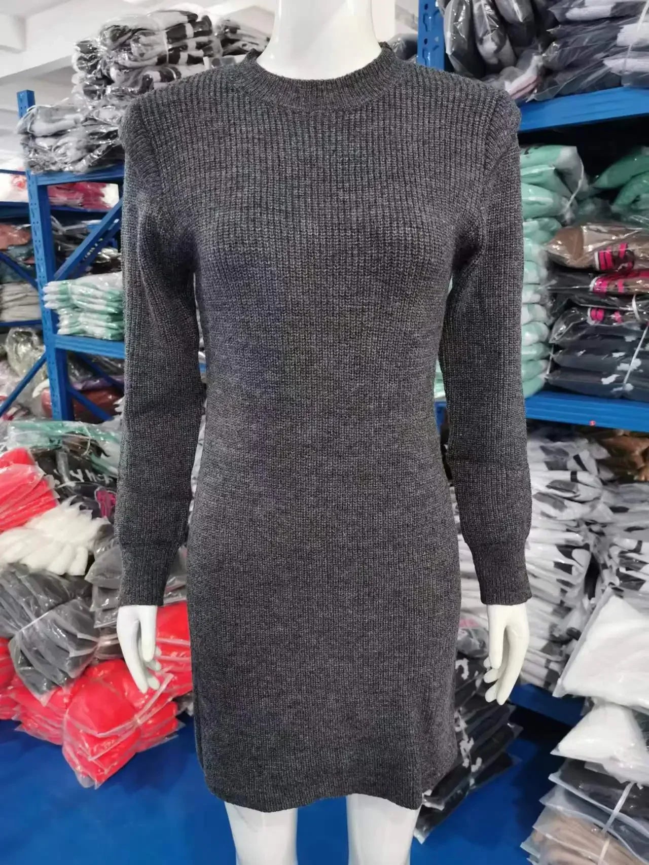Damen Wollkleid Rollkragen Stiefelkleid Herbstkleid Winterkleid Strickkleid Long