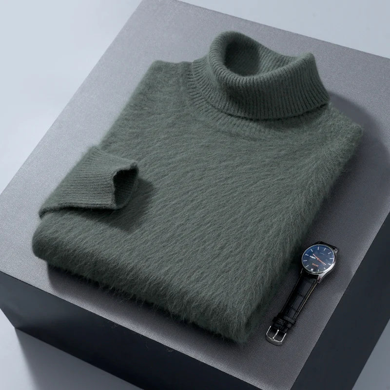Herbst und Winter Männer Lose Rollkragen 100% Nerz Kaschmir Pullover männer Casual Thermische Pullover Einfarbig Stricken Plus-Größe top