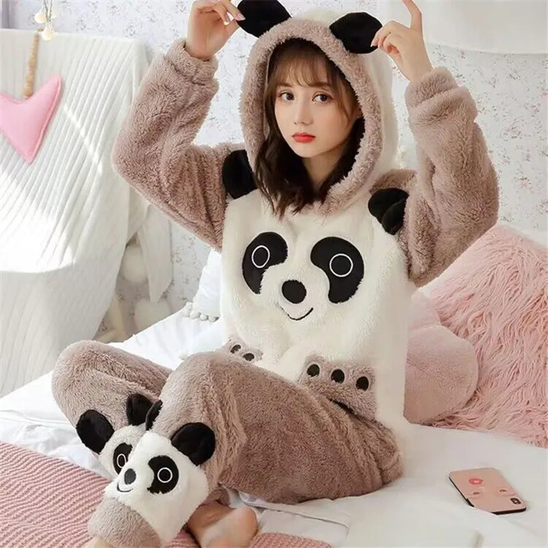 Damen Freizeitanzug Teddy Hausanzug Jogginganzug Fleece Schlafanzug