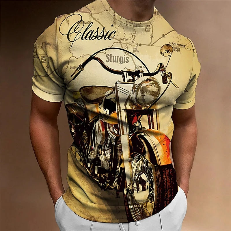 Herren Fashion Vintage Biker 3D T-Shirt Rundhals Unisex Sommer Streetwear