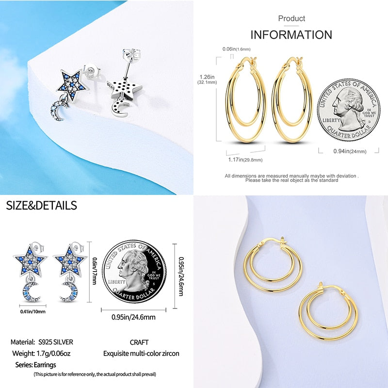 1 Paar Creolen aus 925 sterling Silber Schwarz Ohrringe Zirkonia Ohrstecker