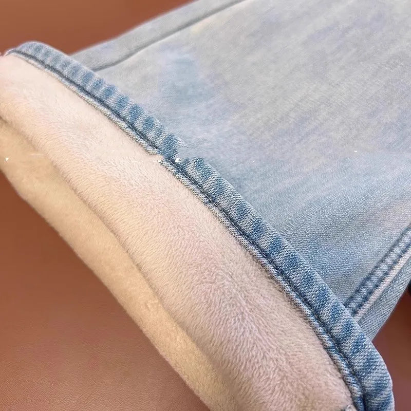 Damen Winter Warm Thermo Jeans Hose Innenfleece Stretch Hosen Leggins Denim