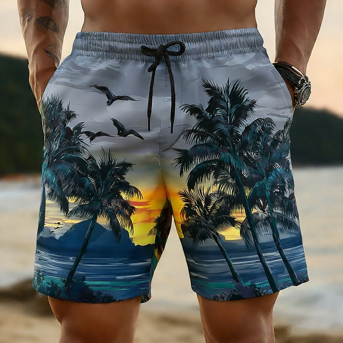 Hawaii-Badehose Herren Badeshort Kurzehose Shorts Schwimmhose 100% Polyester NEU