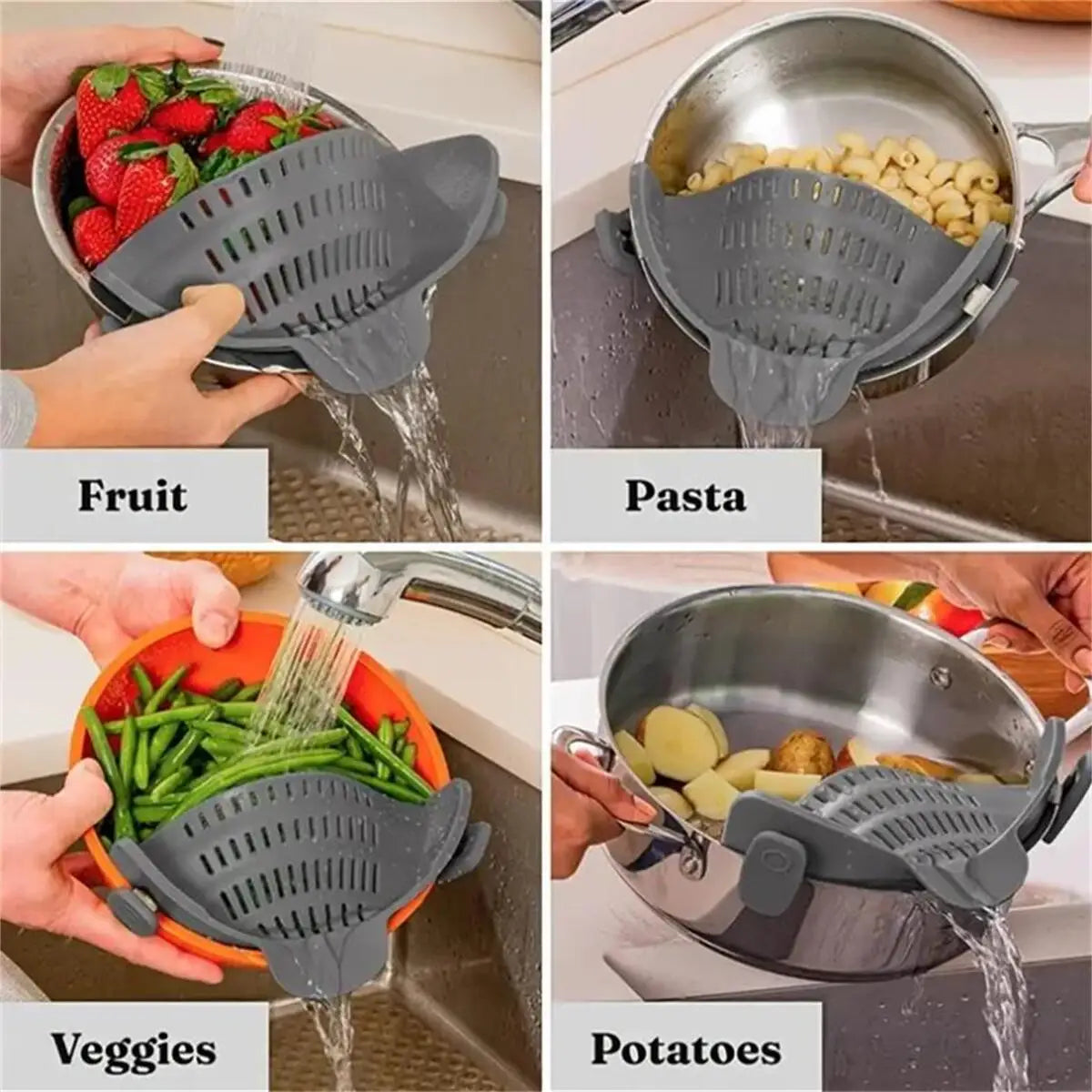 Scolapasta Universale per Scolare Pasta a Scatto in Silicone - Colino Colapasta