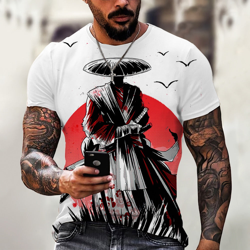 Herren Japan Samurai 3D T-Shirt Rundhals Unisex Sommer Streetwear