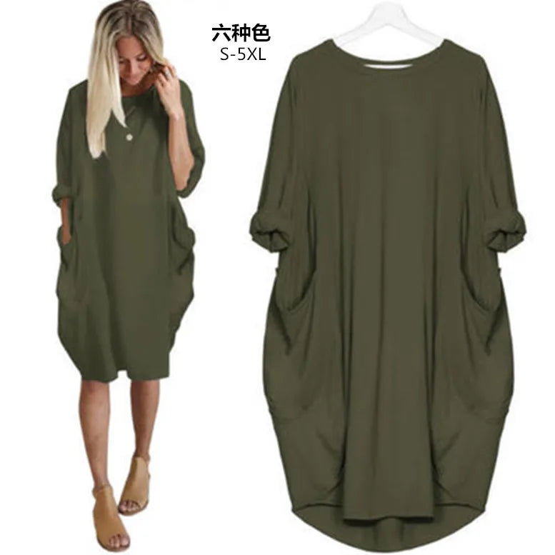 Frauen Maxikleid Pullikleid Sportkleid Kleid Sweatshirt Longtops Pulli Tunika