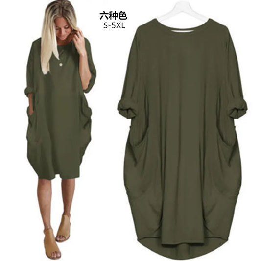 Frauen Maxikleid Pullikleid Sportkleid Kleid Sweatshirt Longtops Pulli Tunika