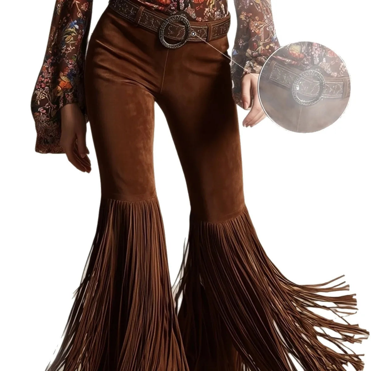Sexy Damen Fashion Hose Kunst Lederhose Schlaghose Retro Western Flare Wildleder