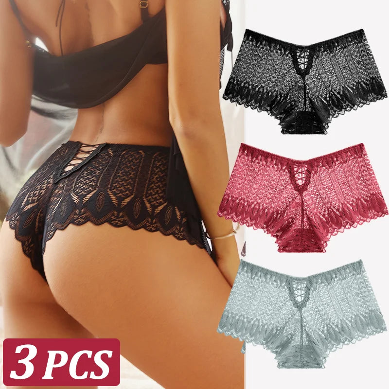 3 Stk Frauen Spitze Tanga String Höschen Sexy Schlüpfer Slip Dessous Unterwäsche