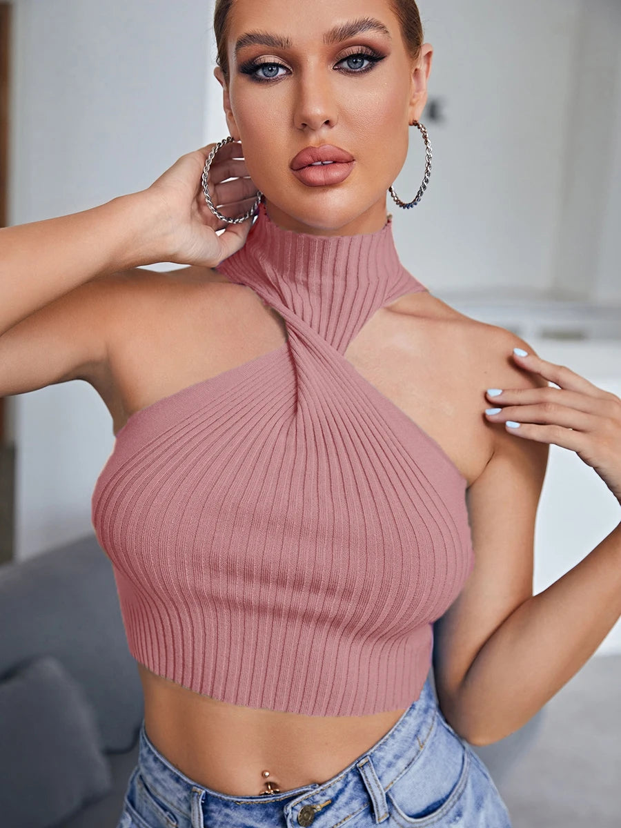 Damen Top Crossover Neckholder-Top Tank Top Shirt Trägertop Oberteil Blusen