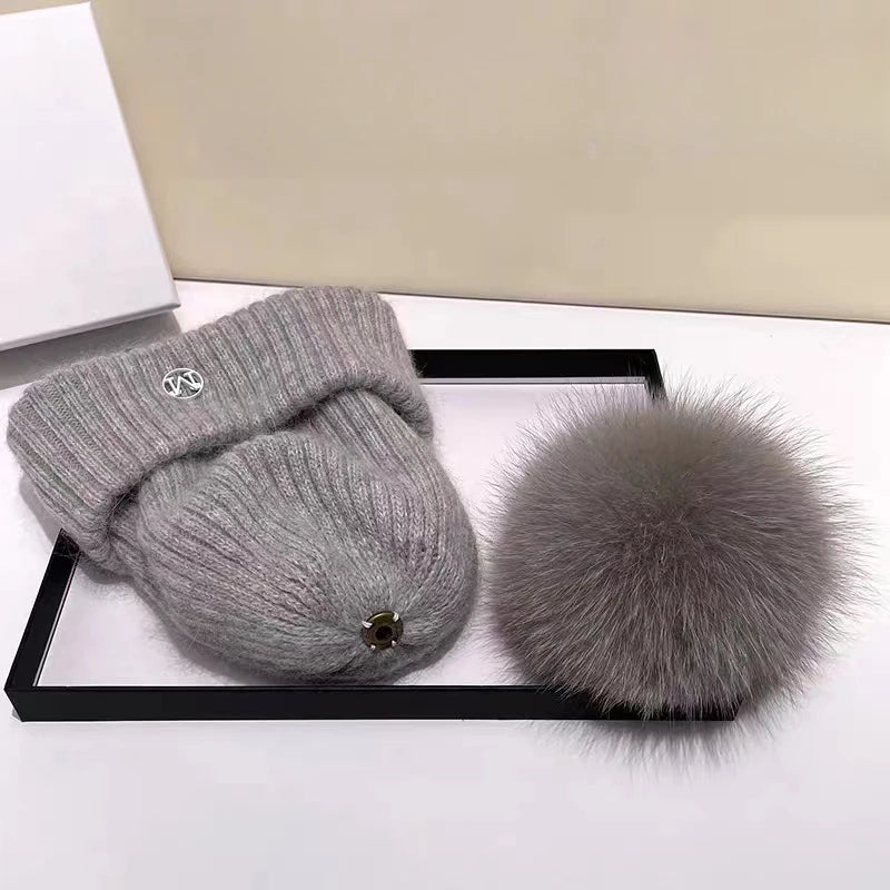 Damen Wolle Mütze Wintermütze Strickmütze Gefüttert Pudel Bommelmütze Pudelmütze