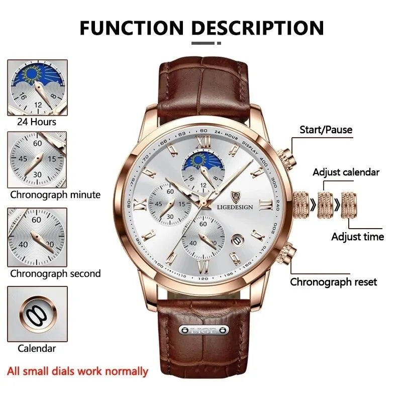 Herren Armbanduhr Digital Uhr Silber Edelstahl LED Quarzuhr Luxus Chronograph