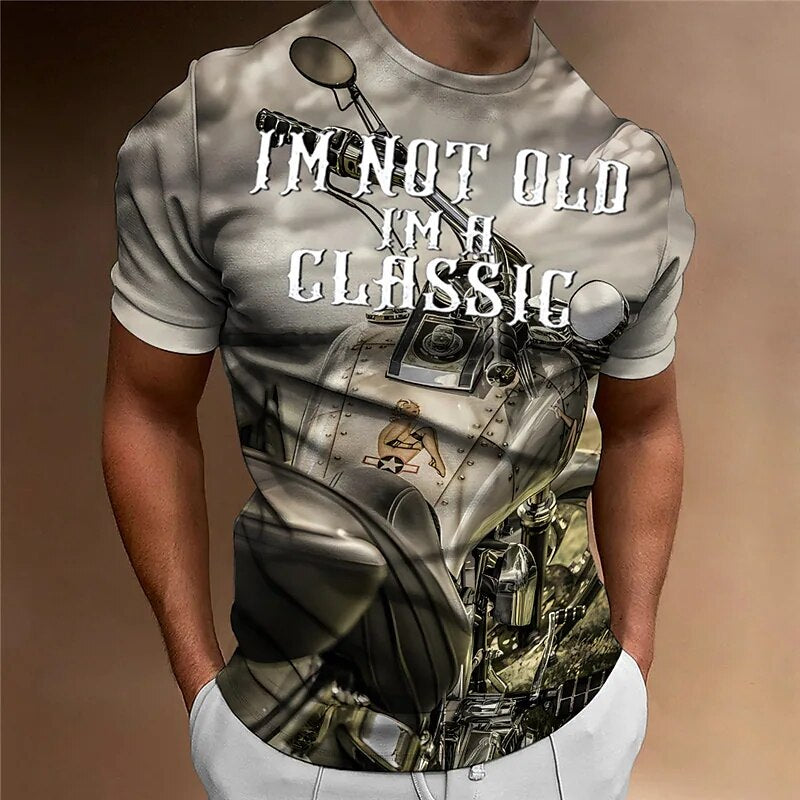 Herren Fashion Vintage 3D T-Shirt Rundhals Unisex Sommer Streetwear Motorsport