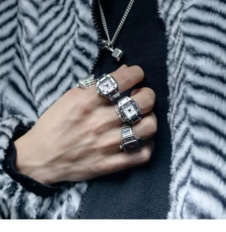 Fashion Fingeruhr Ringuhr Punk Finger Mini Uhr Quarzuhr Ring Herren Damen