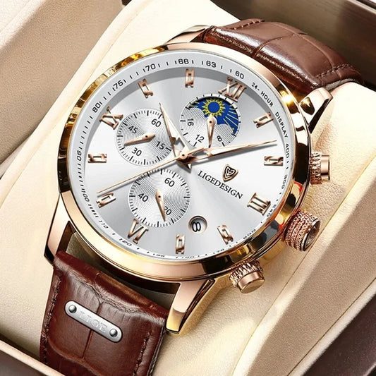Herren Armbanduhr Silber Schwarz Edelstahl Quarzuhr Luxus Chronograph Business